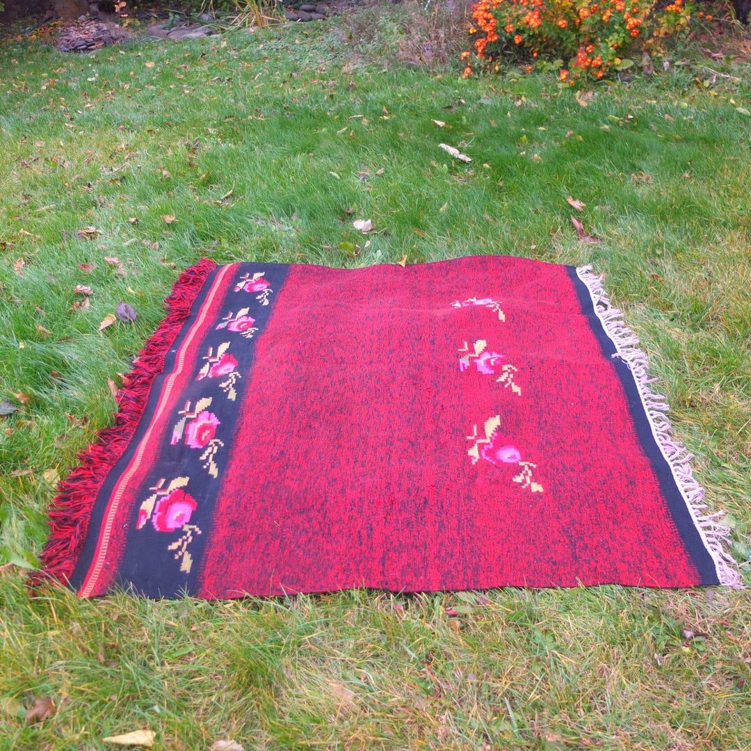 Vintage Moldavian Wool Kilim Rug, Hand Woven Floral, 1960s - Etsy