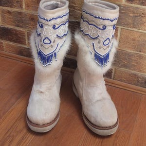handgemaakt cadeau Rendier winterbontlaarzen beste cadeau gepersonaliseerd cadeau cadeau voor haar sami-laarzen cadeau voor leren kerstlaarzen