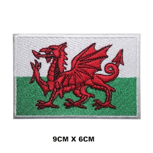 Può includere: Toppa ricamata con la bandiera del Galles. La toppa è bianca con una striscia verde in basso e un drago rosso al centro. Il drago è rivolto a sinistra e ha un contorno nero. La toppa misura 9 cm per 6 cm.