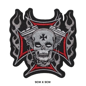 Cross Fire Skull Biker Logo Iron/Sew On Patch Embroidered Applique For Clothes