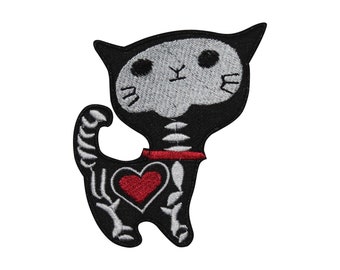 Skelett Katze Halloween Logo Aufbügler gestickte Applikation für Kleidung