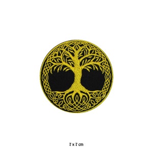 May include: A yellow embroidered tree of life patch on a black background. The patch is circular and measures 7 cm in diameter.