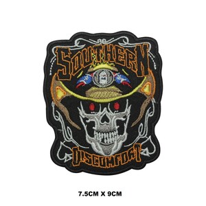 Southern Discomfort Biker Skull Logo Iron/Sew On Patch Embroidered Applique For Clothes