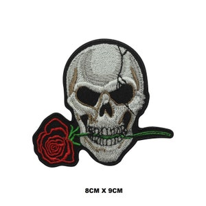 Skull Face Rose Logo Iron/Sew On Patch Embroidered Applique For Clothes