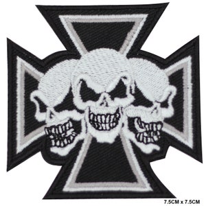 3 Skull Face Cross Biker Logo Iron/Sew On Patch Embroidered Applique For Clothes