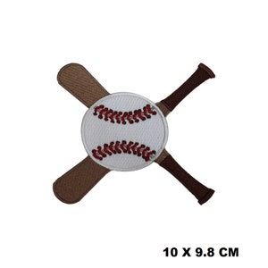 May include: Embroidered patch featuring a white baseball with red stitching and two brown and red crossed baseball bats. The patch measures 10 x 9.8 cm.