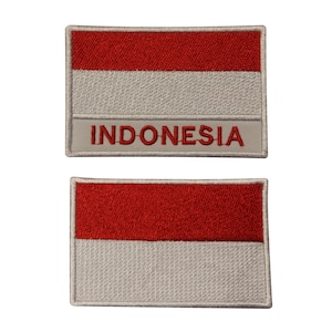 May include: Two embroidered patches featuring the Indonesian flag. The top patch has the flag with the word "INDONESIA" below it. The bottom patch is just the flag.