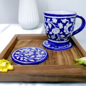 Set Of 2 , Beautiful Ceramicl Coasters, Blue pottery, Handmade Coasters, Ceramic Coaster Set, Non-Slip  Ceramic Coaster, Drink Coasters