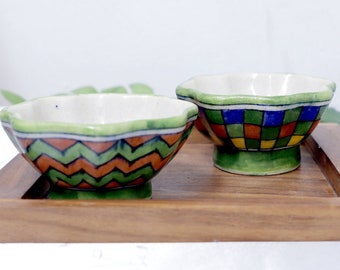 Juego de cuencos de cerámica azul hechos a mano: Indigo Meadow Home Decor