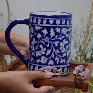 Handmade Ceramic Beer Mugs, Unique Coffee and Milk Mugs, large handle And pottery mug, cups made in India Midnight Blue, Pottery ceramics