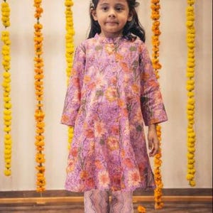 Girls Floral Print Kurta Set For Girls | Indian Ethnic Dress For Girls | Hand Block Printed Kurti Made With 100% Pure Cotton Fabric Stylish And Comfortable Kurti For Kids Weddings And Festive Wear Kids Girl Kurta Set