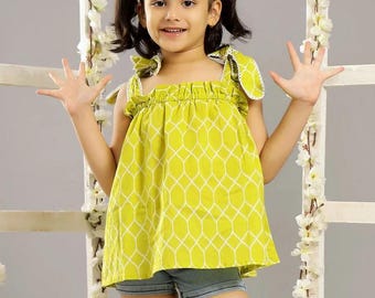 Vestido estilo pichi de algodón verde neón: Vestido veraniego con tirantes para niña