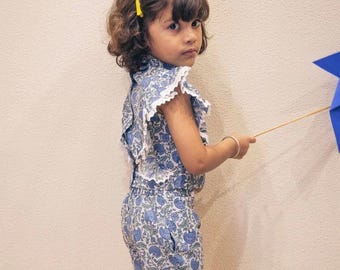 Patrón de costura del conjunto floral para niñas de Jaipuri: Conjunto sin mangas para niñas