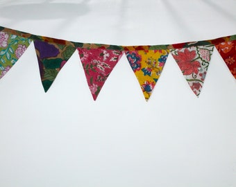 Kleurrijke stof Bunting vlaggen, vintage decor feestelijk, Boho Indiase kleurrijke katoen Bunting Garland banner-Bunting vlaggen-wimpel vlaggenbanner