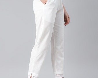 White High-Waisted Wide-Leg Pants* Trousers, Loose Pants, Elegant Pants, Morrison Pants* High Waist Pants for Women* Women Cotton Trousers