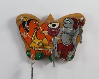 Hand Painted Butterfly Key Holder: Wooden Wall Decor Gift