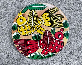Hand-Painted Wooden Coasters | Folk Art Bird Design