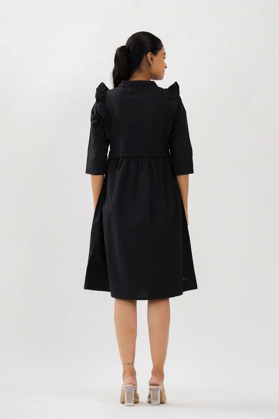 Black Cotton Maternity Midi Dress: Nursing Friendly, Party & Festive Wear -  Etsy