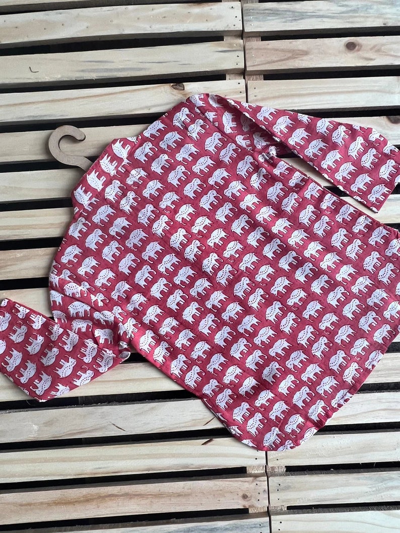Boy Elephant Kurta Set - Brown