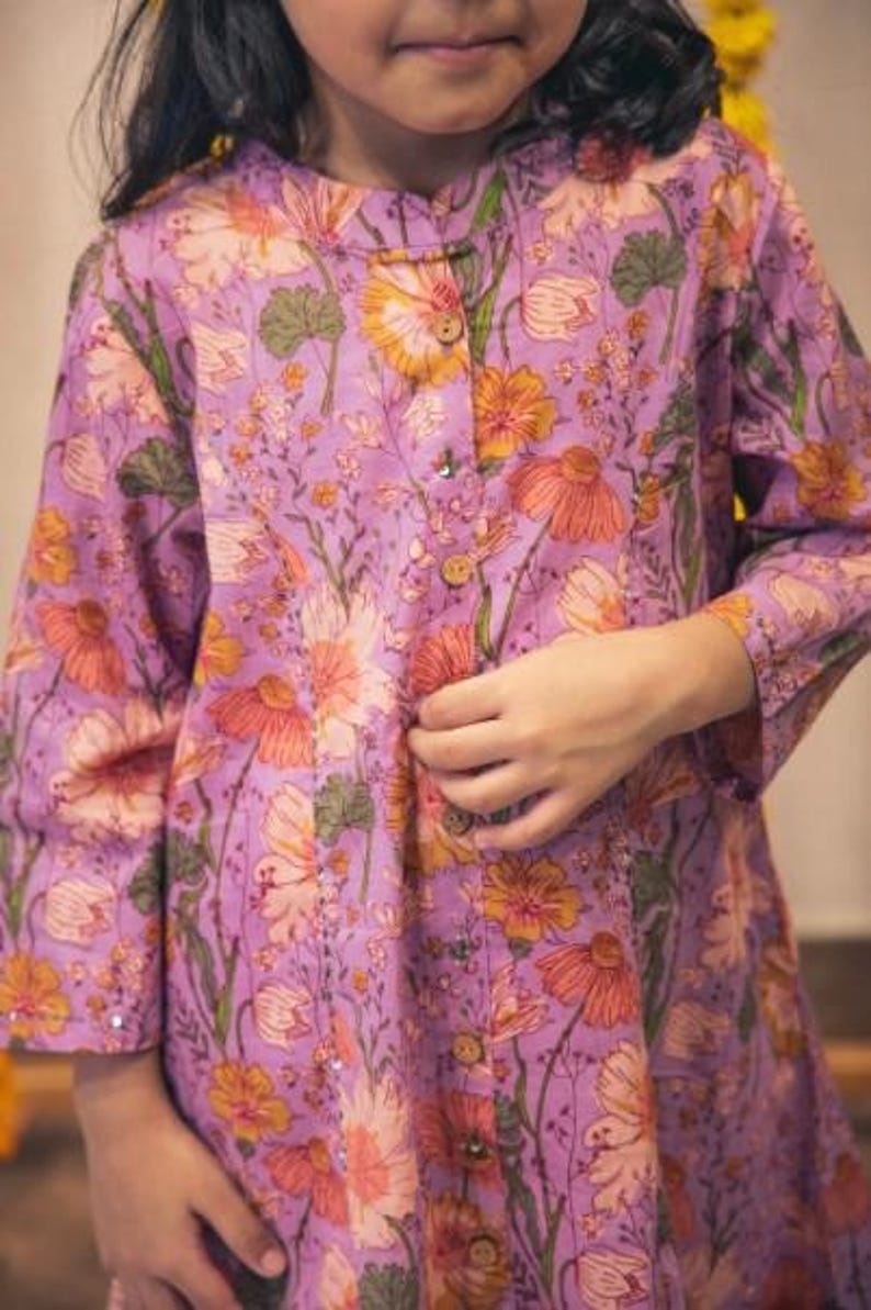 Girls Floral Print Kurta Set For Girls | Indian Ethnic Dress For Girls | Hand Block Printed Kurti Made With 100% Pure Cotton Fabric Stylish And Comfortable Kurti For Kids Weddings And Festive Wear Kids Girl Kurta Set