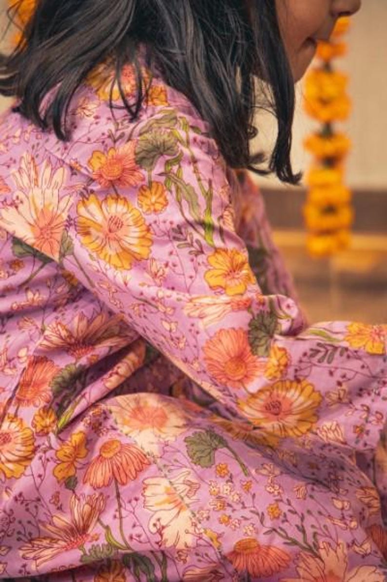 Girls Floral Print Kurta Set For Girls | Indian Ethnic Dress For Girls | Hand Block Printed Kurti Made With 100% Pure Cotton Fabric Stylish And Comfortable Kurti For Kids Weddings And Festive Wear Kids Girl Kurta Set