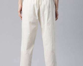 White Plain Palazzo Pants* Comfy Summer Yoga Clothing - Dance Pants*  women's summer pants*  Yoga Pants Cotton Material* Color- Light Beige