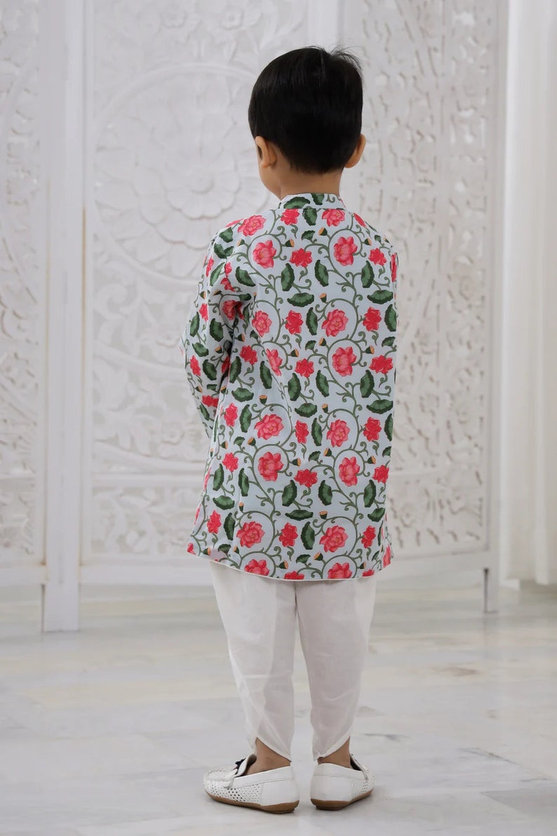 Babyhug  Cotton Woven Full Sleeves Floral Printed  Kurta Dhoti Set- White