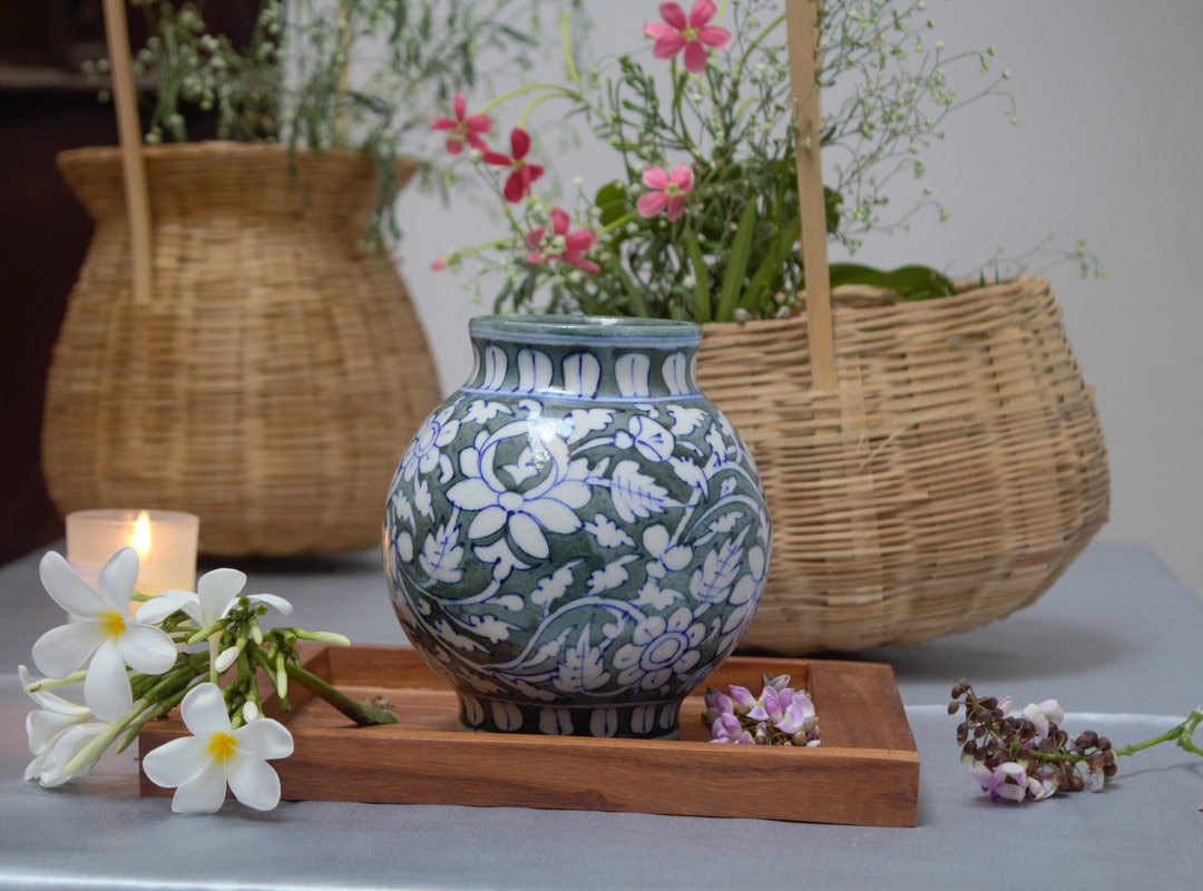 Olive Oasis Vase Blue Pottery Handmade Vase Unique Vase Traditional