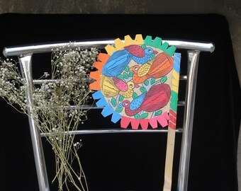 Vintage handmålad träfällbar fläkt, bröllopsfestgåva