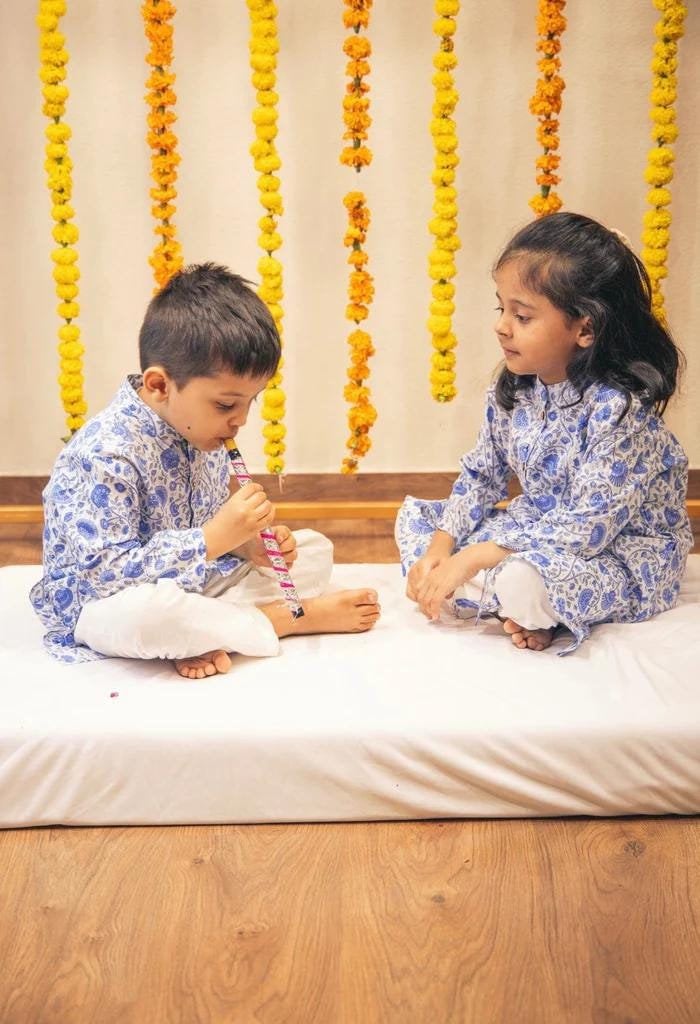 Boys Floral Kurta Set: Indian Style Cotton Kids Outfit