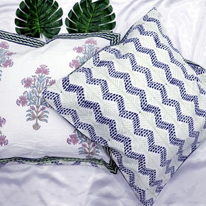 Set Of 2 , Floral Double Sided Block Print Cushion Covers , Quirky Cushion Covers , Block Print Sofa & Bed Cushion Covers , Home Decor SALE.