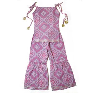 Kurti roxo Bandhej Sharara* Kurti estilo floral com Sharara* Roupa étnica indiana para crianças* Vestido indiano para meninas* Alças ajustáveis
