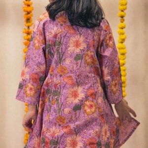Girls Floral Print Kurta Set For Girls | Indian Ethnic Dress For Girls | Hand Block Printed Kurti Made With 100% Pure Cotton Fabric Stylish And Comfortable Kurti For Kids Weddings And Festive Wear Kids Girl Kurta Set