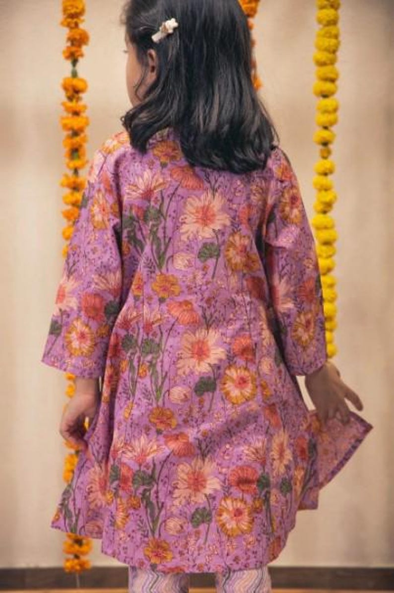Girls Floral Print Kurta Set For Girls | Indian Ethnic Dress For Girls | Hand Block Printed Kurti Made With 100% Pure Cotton Fabric Stylish And Comfortable Kurti For Kids Weddings And Festive Wear Kids Girl Kurta Set