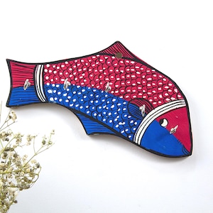 Key holder, Hand painted Fish Design , Pink And Blue Color Wall Key Holder , Key Rack Holder With Hooks Wall And Home Decor Gift For Couples
