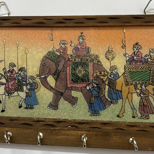 La procession - Tableau insolite - Tableau sur pierres précieuses - Art super exclusif - Porte-clés en bois avec cortège de mariage - Tableau sur pierres précieuses