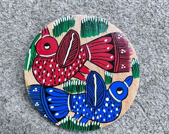 Hand-Painted Bird Wooden Coasters, Rustic Drink Coasters, Set of 4