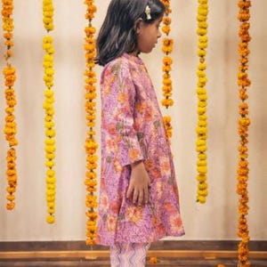 Girls Floral Print Kurta Set For Girls | Indian Ethnic Dress For Girls | Hand Block Printed Kurti Made With 100% Pure Cotton Fabric Stylish And Comfortable Kurti For Kids Weddings And Festive Wear Kids Girl Kurta Set
