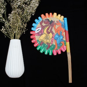 Wooden Fan With Beautiful Floral Designs, Hand - Painted Decorative Fan, Modern Style, Unique Summer Fan, Fan For Stylish Cooling, Gift For