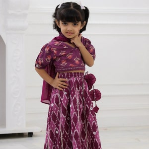 Burgundy Rose Printed Wedding Wear Kids Lehenga, Kids Dress Ready To Wear Girls Lehenga, Full Stitched Kids Dress, Cotton Lehenga, For Kids