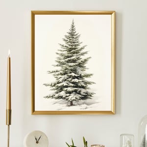 Vintage Christmas Tree, Pine Tree Vintage Print, Winter Art, Holiday ...