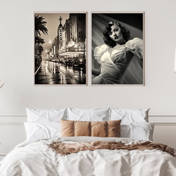 Set of 2 prints, Old Hollywood, Vintage Photography, Retro Movie Poster, Black and White Photography,  Digital Art, Moviestar, Boulevard