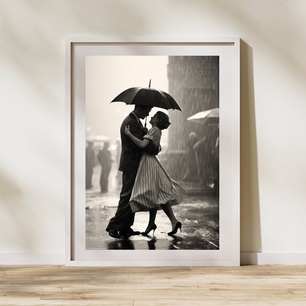 Old Hollywood, Couple dancing in the rain, Vintage Photography, Hollywood Boulevard, Retro Movie Poster, Vintage Photography, Streets