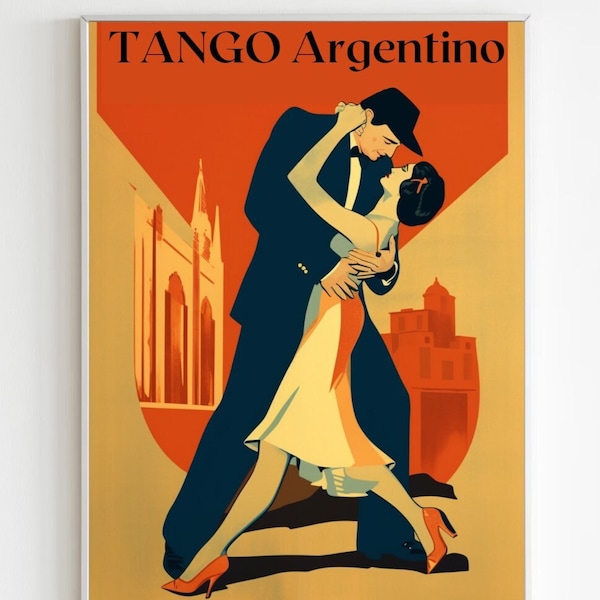 Tango Argentino, Argentinia, Vintage Travel Poster, dancing, Advertisement, digital print, vintage art, wall art, Couple, retro, A1