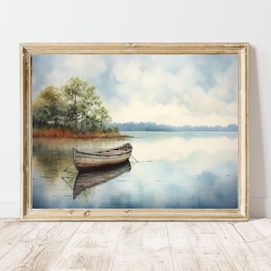 Impressionistische Seelandschaft Ölgemälde: Vintage Boot (Digitaldruck)