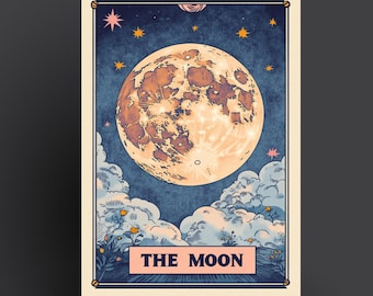 The Moon Tarot Print – Mystical Vintage Wall Art, Boho Tarot Poster, Celestial Home Decor