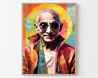 Mahatma Gandhi, téléchargement numérique, affiche inspirante, Pop Art Gandhi, hippie, toile du Mahatma Gandhi, Inde, paix, Art de l'illustration, A1