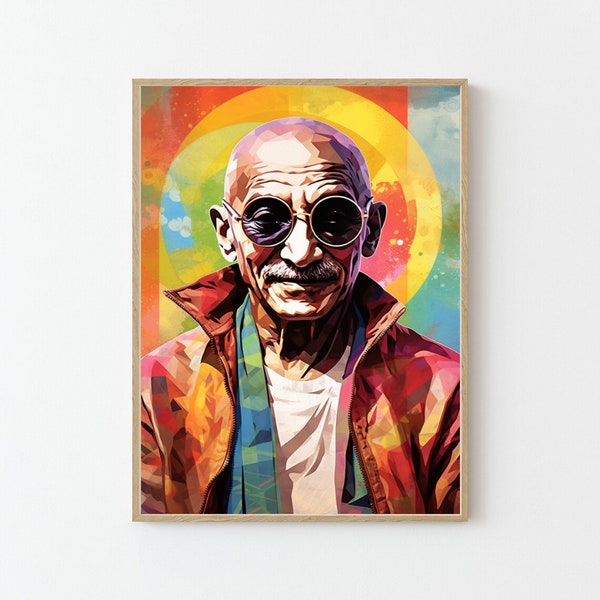 Mahatma Gandhi, téléchargement numérique, affiche inspirante, Pop Art Gandhi, hippie, toile du Mahatma Gandhi, Inde, paix, Art de l'illustration, A1