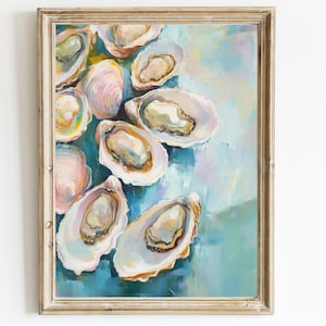 Oyster Shells Pastel Painting: Summer Beachhouse Wall Art (Digital Download)