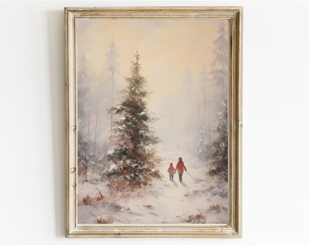 Vintage Winter Landscape Oil Painting: Snow Covered Trees (printable ...